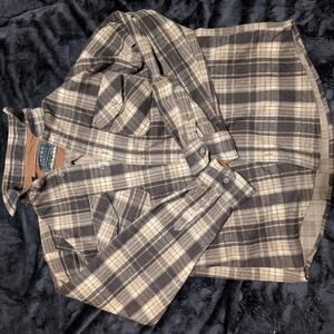 Jachs New York Brown White Plaid 100% Virgin Wool Heavy Flannel Shirt Mens XL